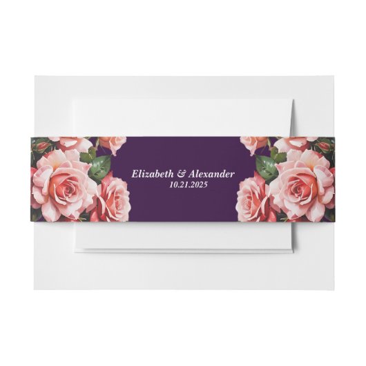 Dark moody pink and red roses purple wedding uitnodigingen wikkel (Voorkant Voorbeeld)