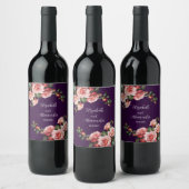 Dark moody pink and red roses purple wedding  wijn etiket (Flessen)