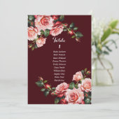 Dark moody pink and red roses seating chart card kaart (Staand voorkant)