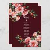 Dark moody pink and red roses seating chart card kaart (Voorkant / Achterkant)