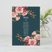 Dark moody pink and red roses seating chart card kaart (Staand voorkant)