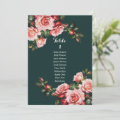 Dark moody pink and red roses seating chart card kaart (Staand voorkant)