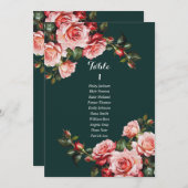 Dark moody pink and red roses seating chart card kaart (Voorkant / Achterkant)
