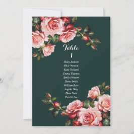 Dark moody pink and red roses seating chart card kaart