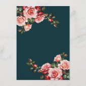 Dark moody pink and red roses teal wedding informatiekaartje (Achterkant)