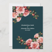 Dark moody pink and red roses teal wedding save the date (Achterkant)