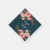 Dark moody pink and red roses teal wedding servet (Hoek)