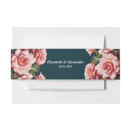 Dark moody pink and red roses teal wedding uitnodigingen wikkel
