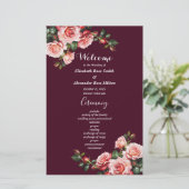 Dark moody pink red roses burgundy wedding program (Staand voorkant)