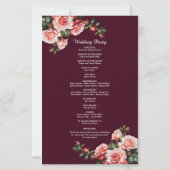 Dark moody pink red roses burgundy wedding program (Achterkant)