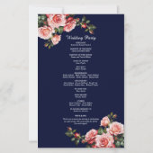 Dark moody pink red roses navy wedding program (Achterkant)