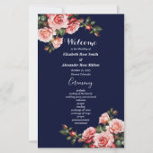 Dark moody pink red roses navy wedding program (Voorkant)