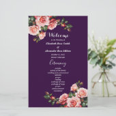 Dark moody pink red roses purple wedding program (Staand voorkant)