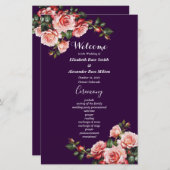 Dark moody pink red roses purple wedding program (Voorkant / Achterkant)