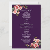 Dark moody pink red roses purple wedding program (Achterkant)