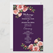 Dark moody pink red roses purple wedding program (Voorkant)
