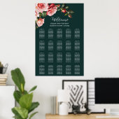 Dark moody pink red roses wedding seating chart poster (Thuiskantoor)