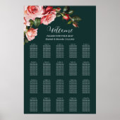 Dark moody pink red roses wedding seating chart poster (Voorkant)