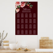 Dark moody pink red roses wedding seating chart poster (Keuken)