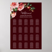 Dark moody pink red roses wedding seating chart poster (Voorkant)
