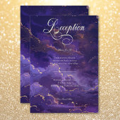 Dark Moody Purple & Gold Moonlit Clouds Reception Informatiekaartje