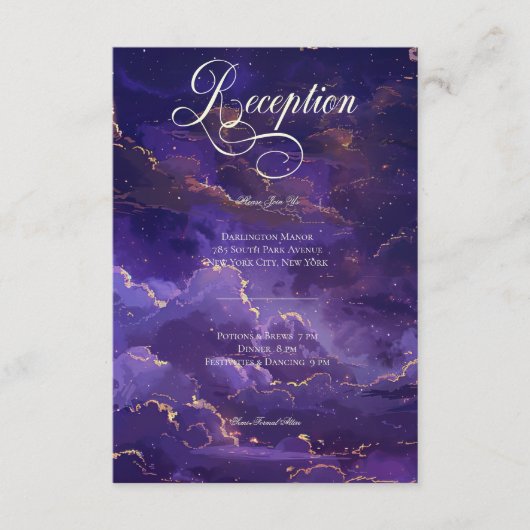 Dark Moody Purple & Gold Moonlit Clouds Reception Informatiekaartje (Voorkant)