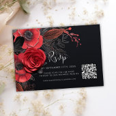 Dark Moody QR Code Bloemen Bruiloft RSVP Kaartje