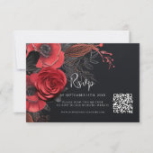 Dark Moody QR Code Bloemen Bruiloft RSVP Kaartje (Voorkant)