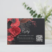 Dark Moody QR Code Bloemen Bruiloft RSVP Kaartje (Staand voorkant)