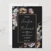 Dark Moody Retro  Bloemen Zwart Bruiloft Kaart (Voorkant)
