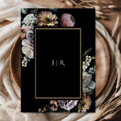 Dark Moody Retro  Bloemen Zwart Bruiloft Kaart