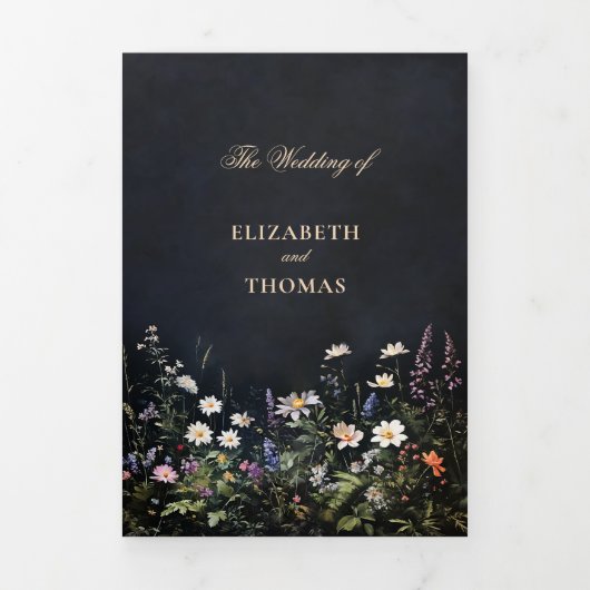 Dark Moody Romance Wildbloemen Alles in een bruilo Drieluik Uitnodiging (Cover)