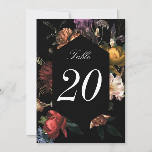 Dark Moody Romantic Dutch Floral Wedding Table Num (Achterkant)