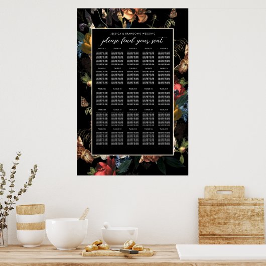 Dark Moody Romantic Floral Dutch Wedding Seating S Poster (Keuken)
