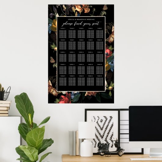 Dark Moody Romantic Floral Dutch Wedding Seating S Poster (Thuiskantoor)
