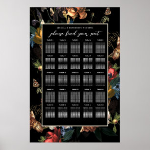 Dark Moody Romantic Floral Dutch Wedding Seating S Poster