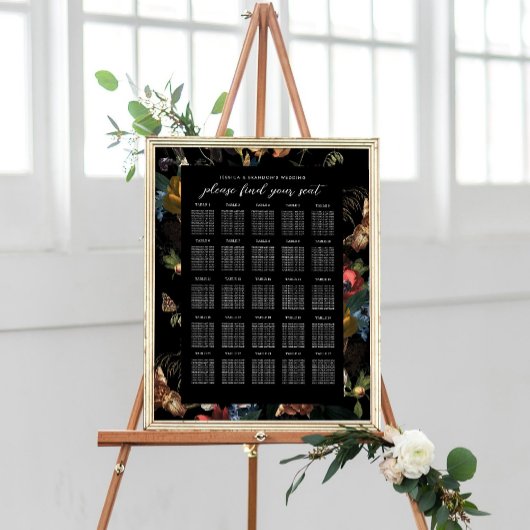 Dark Moody Romantic Floral Dutch Wedding Seating S Poster