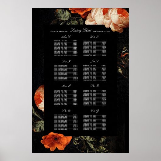 Dark Moody Romantic Floral Dutch Wedding Seating S Poster (Voorkant)