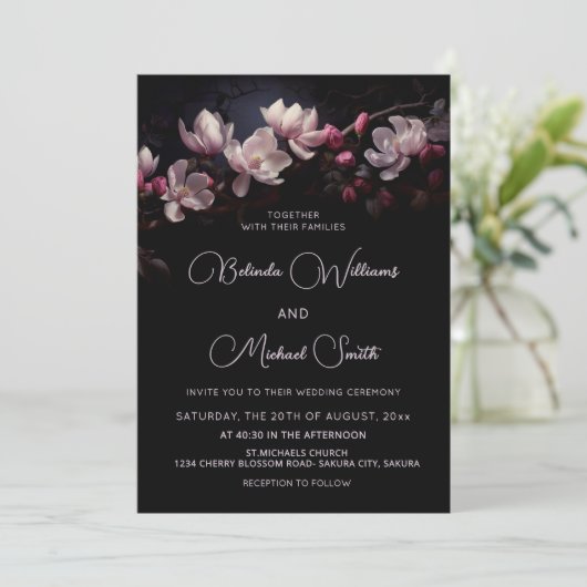 Dark  Moody Romantic Magnolia Flowers Kaart (Staand voorkant)