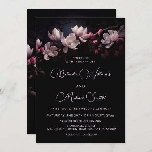 Dark  Moody Romantic Magnolia Flowers Kaart (Voorkant / Achterkant)