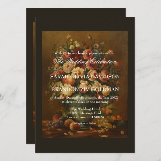 Dark Moody Romantic Rozen Antiek Tole Wedding Inv Kaart (Voorkant / Achterkant)