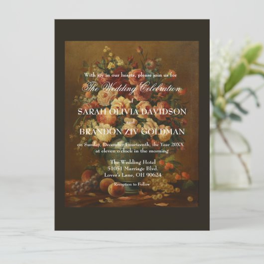 Dark Moody Romantic Rozen Antiek Tole Wedding Inv Kaart (Staand voorkant)