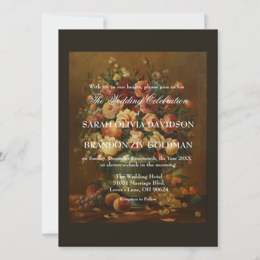 Dark Moody Romantic Rozen Antiek Tole Wedding Inv Kaart (Voorkant)
