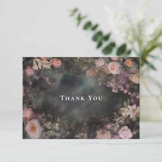 Dark Moody Romantische Bloemenbruiloft Dank u Bedankkaart (Staand voorkant)