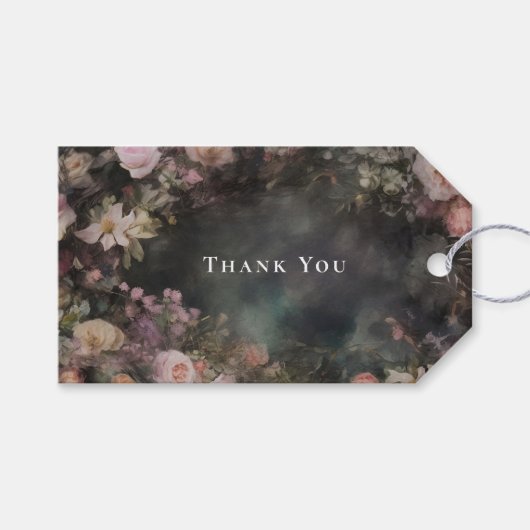 Dark Moody Romantische Bloemenbruiloft Dank u Cadeaulabel (Voorkant (Horizontaal))