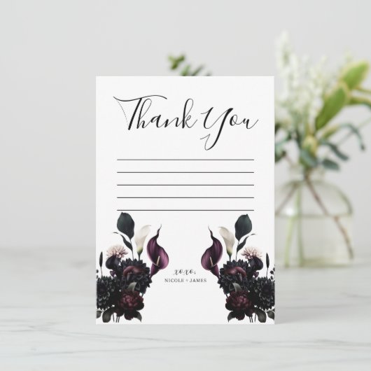 Dark Moody Romantische Bloemenbruiloft Dank u Kaart (Staand voorkant)