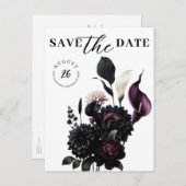 Dark Moody Romantische Bloemenbruiloft Save the Da Aankondigingskaart (Voorkant / Achterkant)