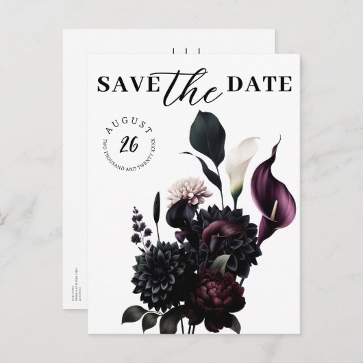 Dark Moody Romantische Bloemenbruiloft Save the Da Aankondigingskaart (Voorkant / Achterkant)