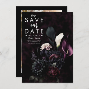 Dark Moody Romantische Bloemenbruiloft Save the Da Kaart