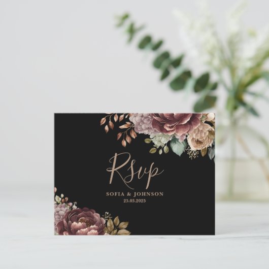 Dark Moody Roos Herfst Winter Bloemen Huwelijk RSV Briefkaart (Staand voorkant)